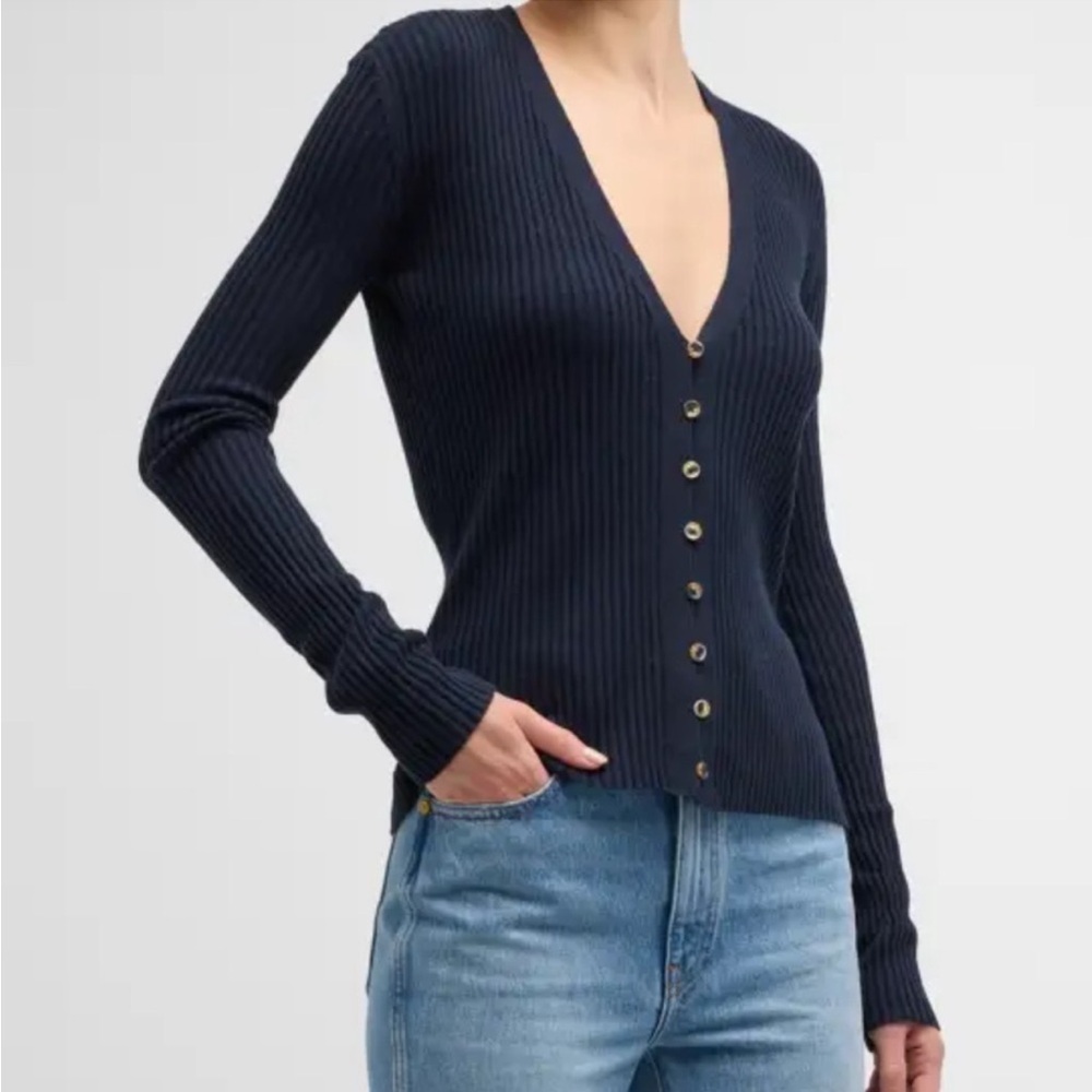 La Ligne Fine Line Cardigan Ribbed Navy Blue Size XS